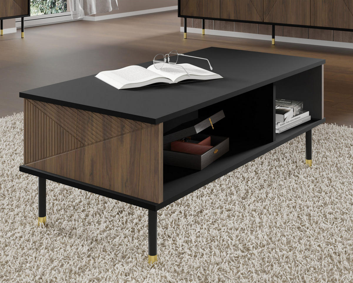 COUCHTISCH Schwarz, Catania Eiche 110/45/55 - Schwarz, Holzwerkstoff (55/110/45cm) - RAUMHIRSCH FURNITURE