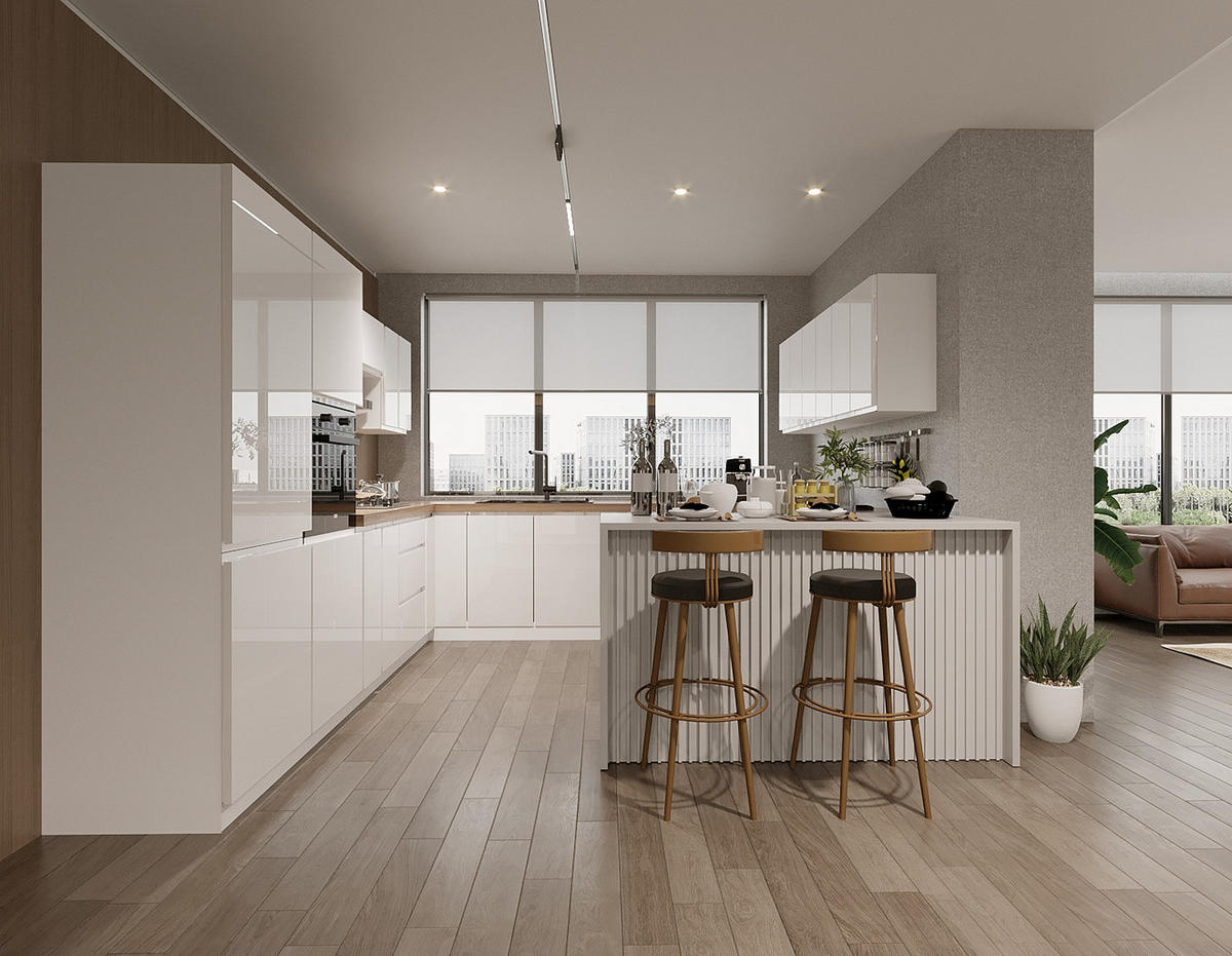 WINKELKÜCHE 320 cm x 320 cm x 200 cm- Aspen KA20-M320 - in Weiß/Hochglanz - Weiß Hochglanz, Holz (840/212/58cm)