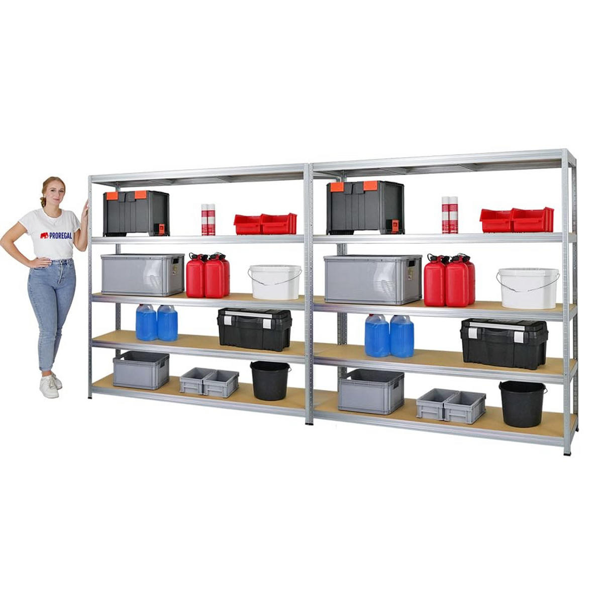SCHWERLASTREGAL Giant Elephant 2er-Set mit 2x 180x180x45 cm Fachlast 200 kg Verzinkt - Silberfarben, Metall (360/180/45cm) - PROREGAL