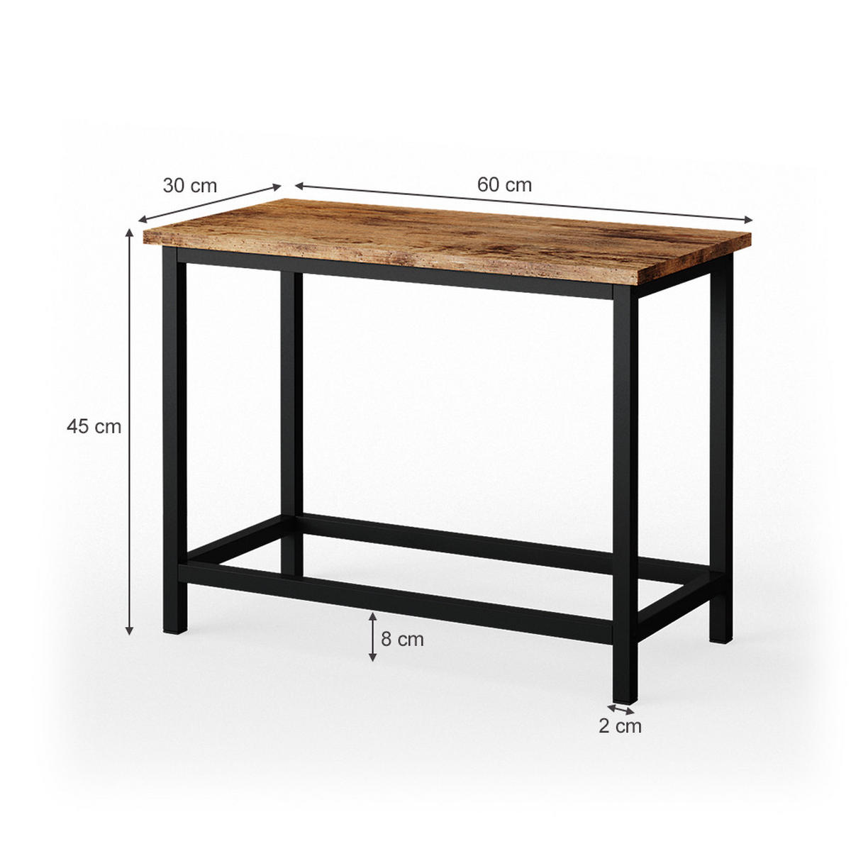 SITZBANK Fyrk Antikholz 60 cm für Schminktisch - Alteiche/Schwarz, Holzwerkstoff (60/45/30cm) - Vicco