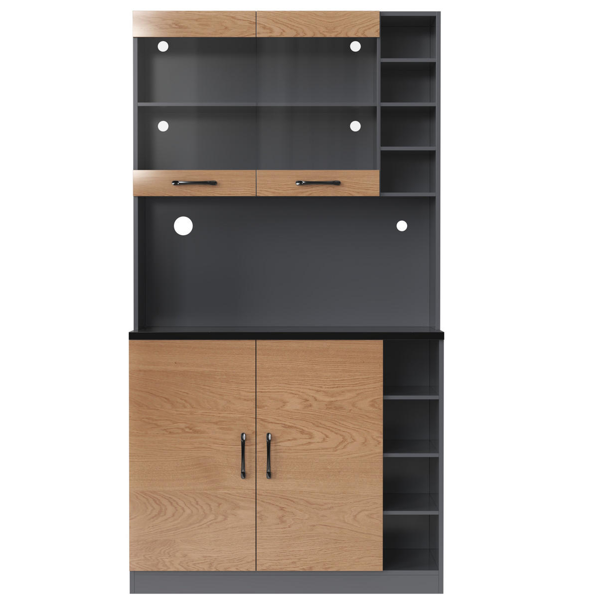 BUFFET 100/47/187 cm aus MDF mit LED-Beleuchtung und Mikrowellenfach Grau/Natur - Naturfarben, Holzwerkstoff (100/187/47cm) - Modenvie