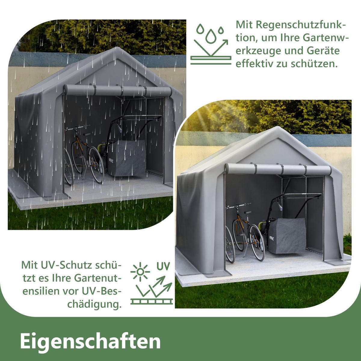 FAHRRADGARAGE, Reißverschlusstür Lagerzelt - Silberfarben, Metall (241/217/244cm) - Gisaae