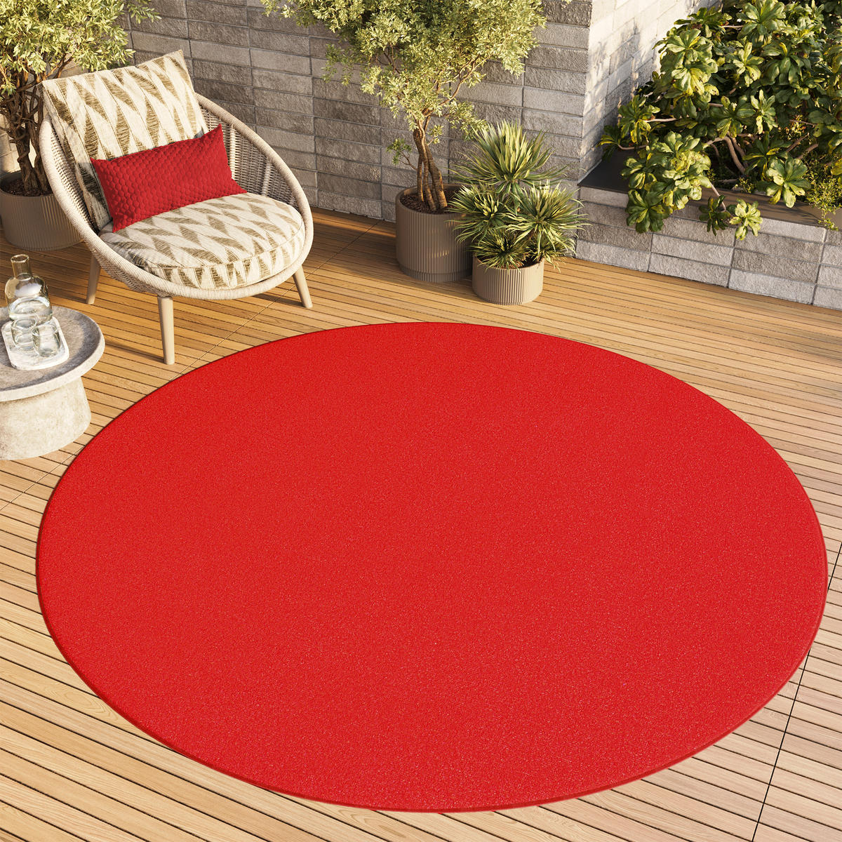 TEPPICH MONO Rund Outdoor Rot 100/100 cm - Rot, Textil (100/100cm) - Tapiso
