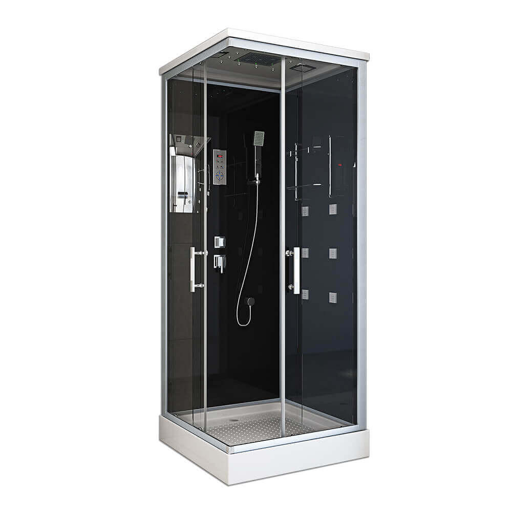 DUSCHKABINE WAVE M - M - Schwarz, Glas (90cm) - Home Deluxe