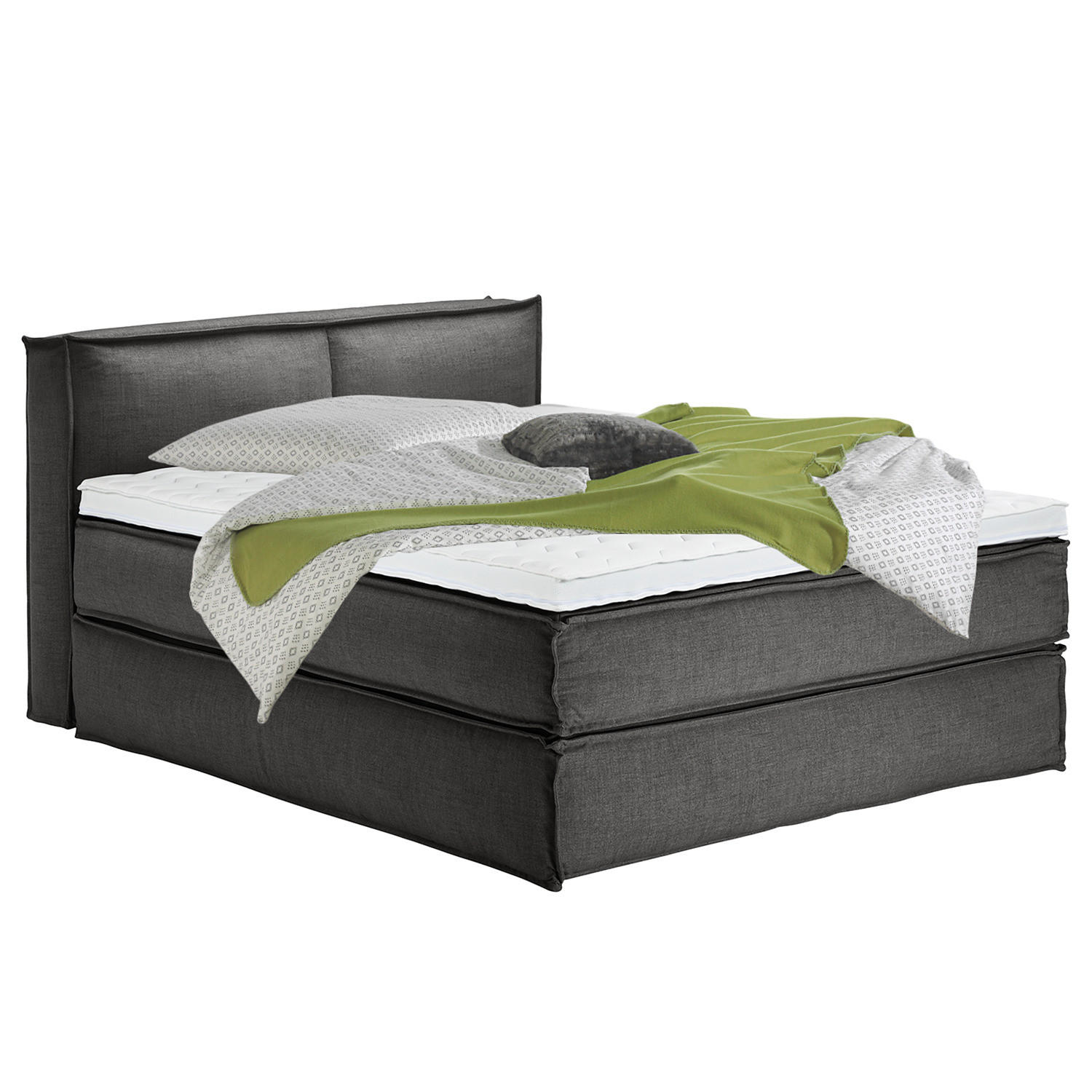 BOXSPRINGBETT mit Kopfteil - Premium - Anthrazit, Textil (160/200cm) - home24