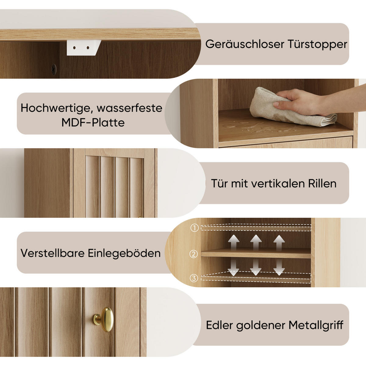 HOCHSCHRANK Bad 32/30/169 cm Eiche Optik mit Türen und offenen Regalen - Naturfarben, Holz (32/160/30cm) - PARAFTA HOME