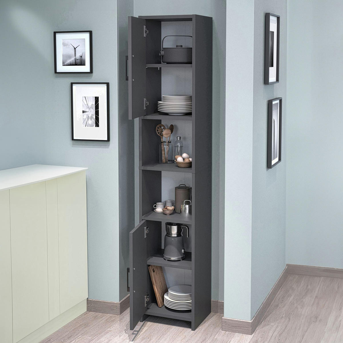 VYSOKÁ SKŘÍŇ Rautrina - antracitová, kompozitní dřevo (35/180/30cm) - [en.casa]