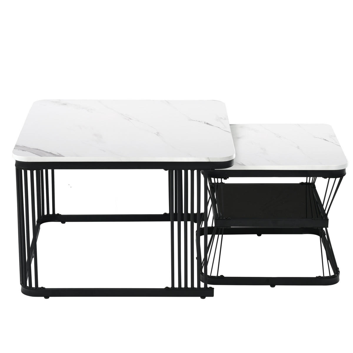 KOMPLET pomožnih mizic, 65/65/45 in 45/45/39,5 cm, MDF bela z marmornim videzom - bela, leseni material (65/65/45cm) - BEAOK