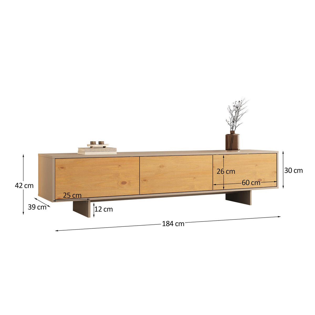 LOWBOARD ARTO Eiche/Kaschmir - Kaschmir/Eichefarben, Holz (184/42/39cm) - IDIMEX