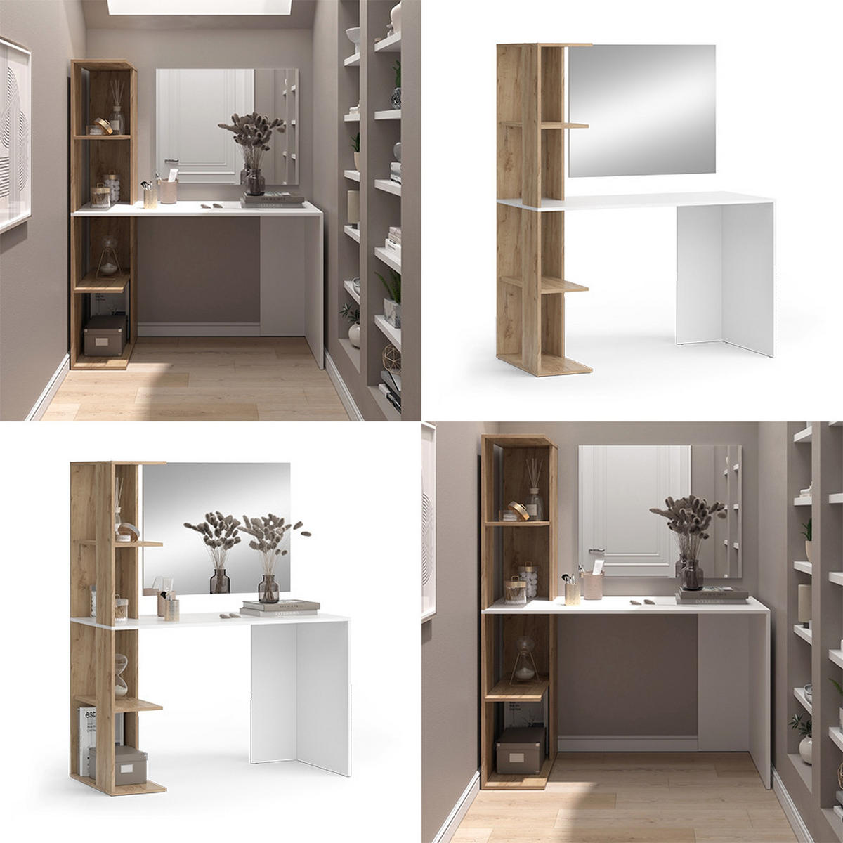 SCHMINKTISCH Tower Weiß/Sonoma 122.2 cm mit Spiegel - Weiß/Sonoma Eiche, Holzwerkstoff (122.2/75.8/55.2cm) - Vicco
