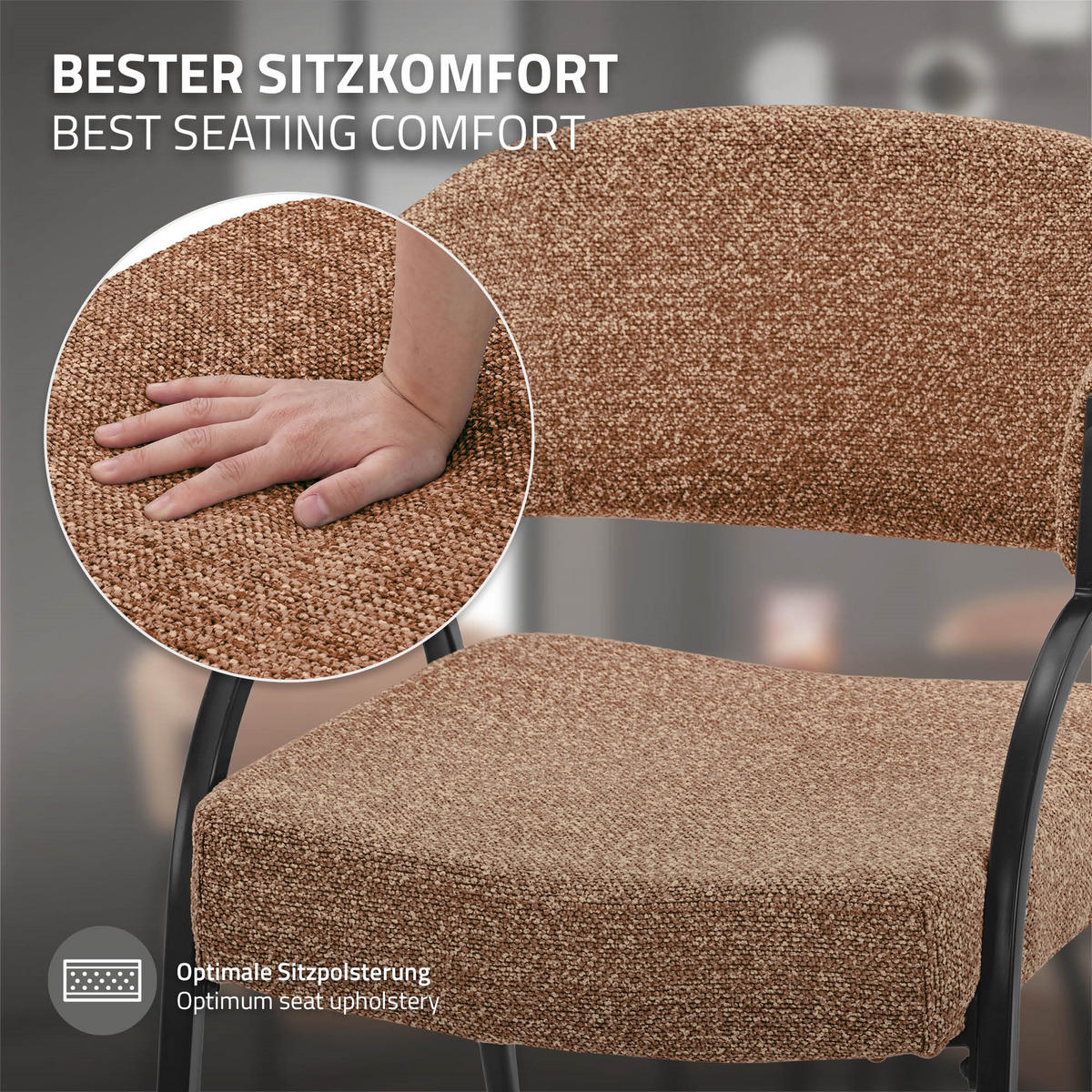 ESSZIMMERSTUHL 2er Set Küchenstühle gepolstert mit Webstoff-Bezug und Arm- und Rückenlehne Rot - Rot/Schwarz, Textil/Metall (54/81/65cm) - ML-DESIGN