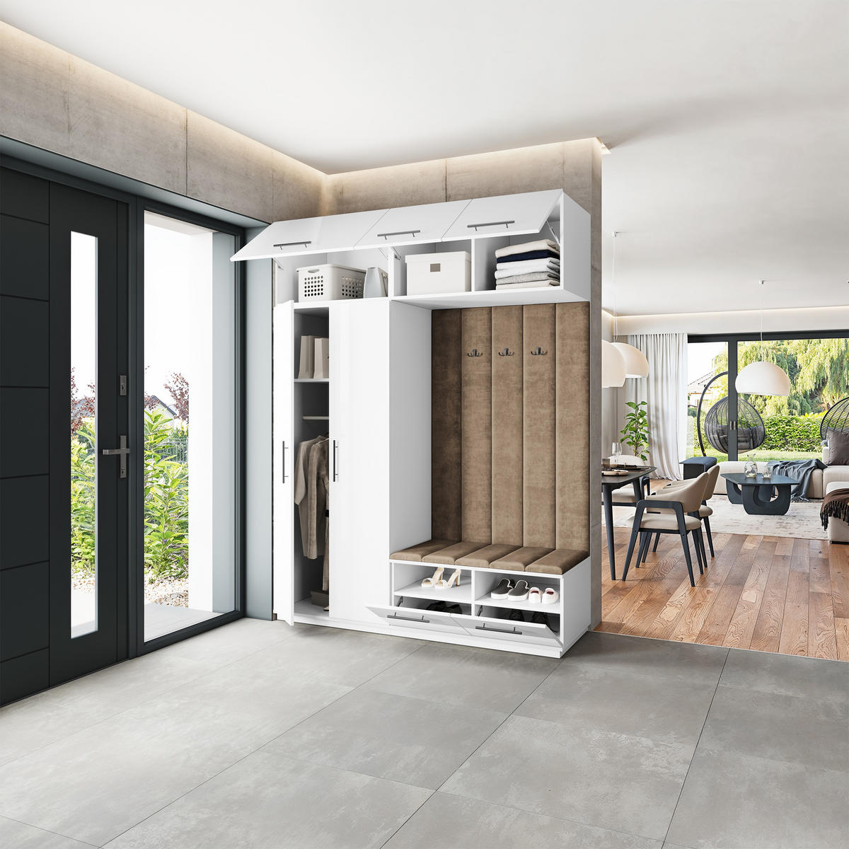 GARDEROBENSCHRANK REMA 180/240/60 cm Modern Garderobe-Set Weiß - Beige/Weiß, Holzwerkstoff (180/240/60cm) - MASSENO