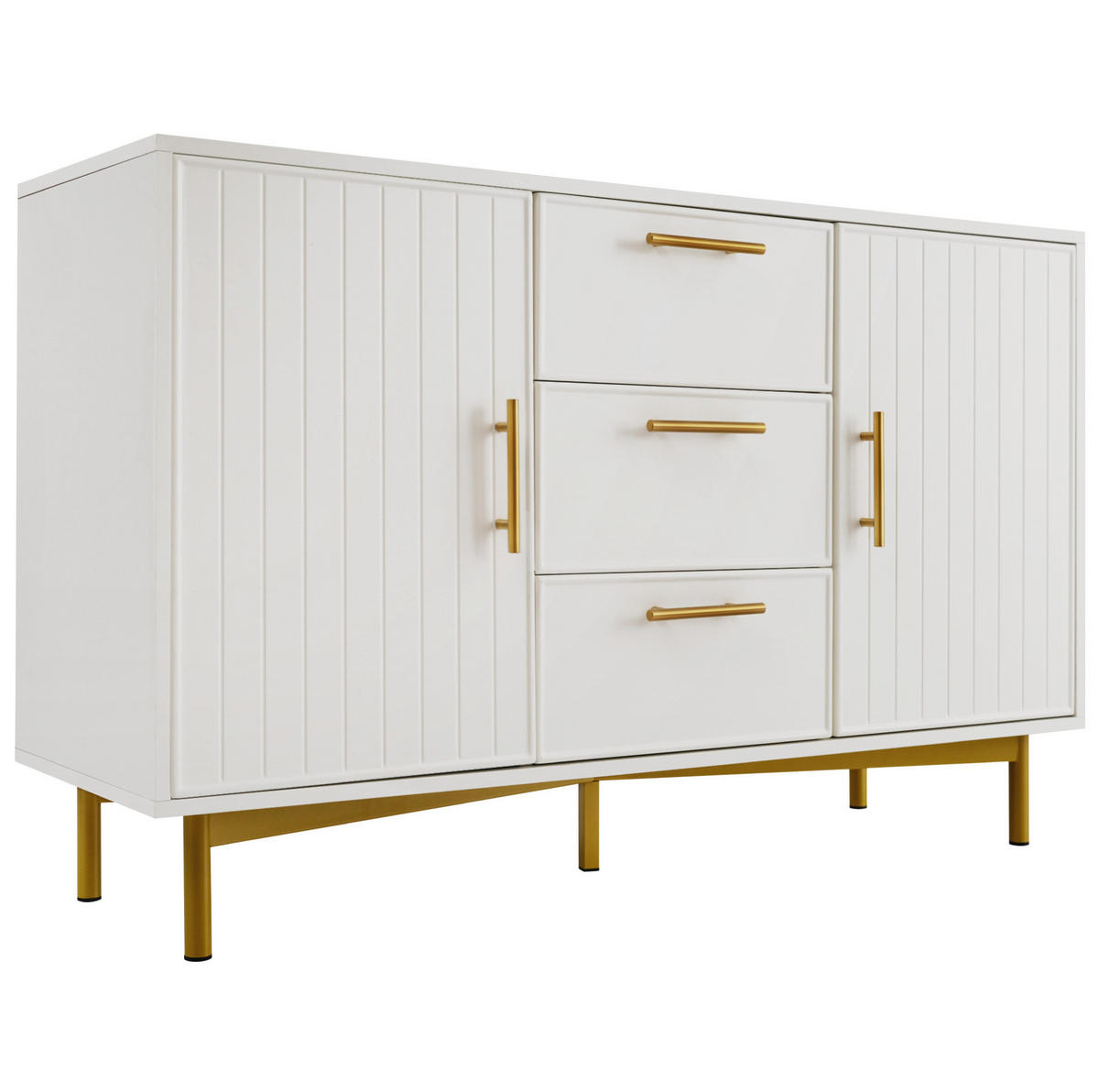 KOMMODE 120/40/75 cm mit 3 Schubladen, 2 Türen und Metallfüßen - Weiß, Holzwerkstoff (120/40/75cm) - BEAOK