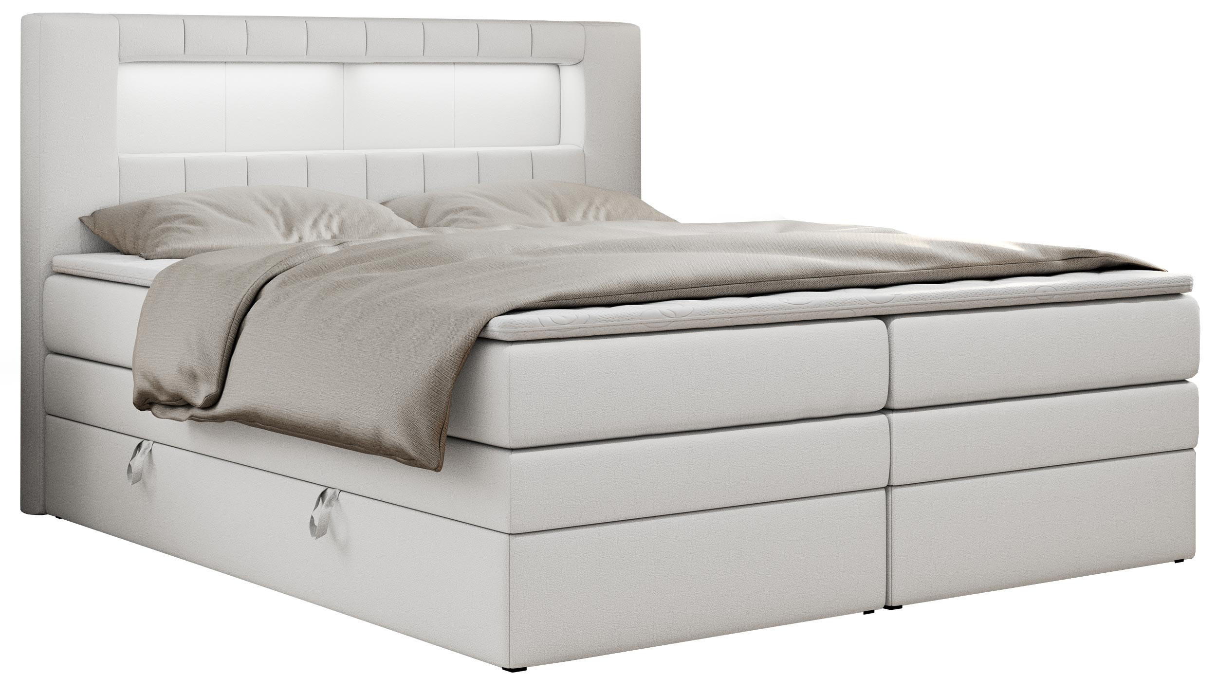 BOXSPRINGBETT GOLD-5 KING LED 180/200 Weiß Kunstleder - H3 - Weiß, Holz/Textil (180/200cm) - MKS