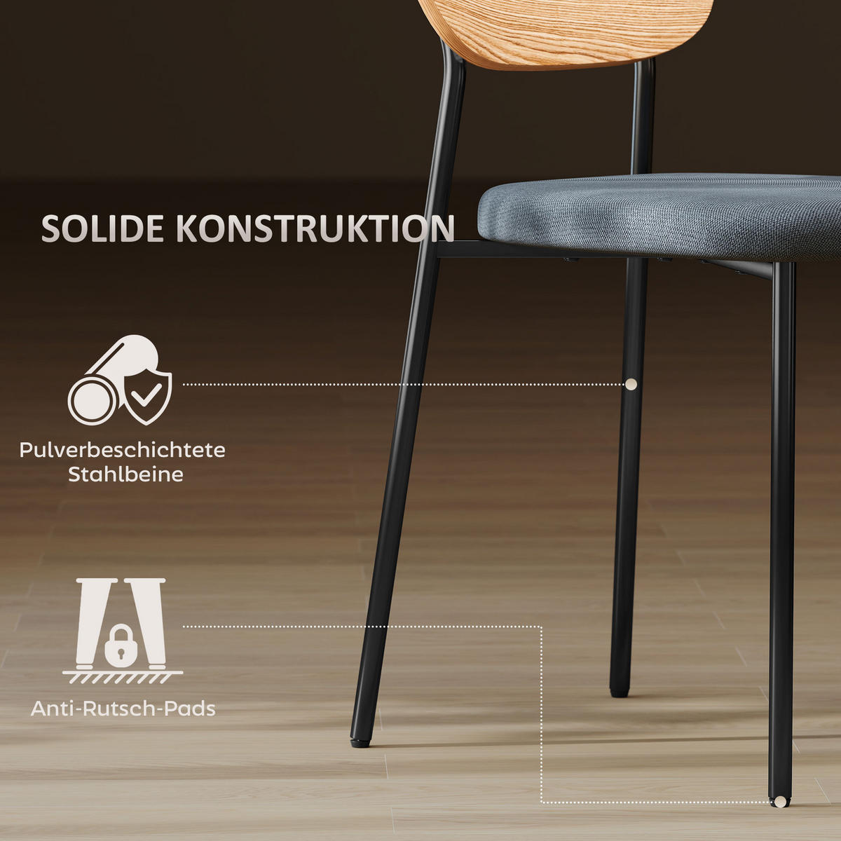 ESSZIMMERSTÜHLE 2er-Set 49L x 45B x 76H cm Grau - Grau, Kunststoff (45/76/49cm) - HOMCOM
