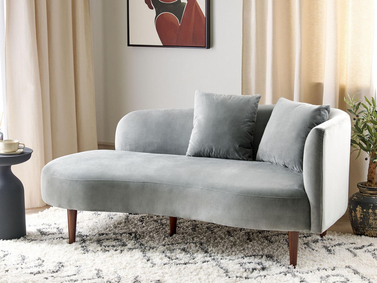 CHAISELONGUE Samtstoff hellgrau rechtsseitig Chaumont - Dunkelbraun/Grau, Textil (168/75/74cm) - Beliani