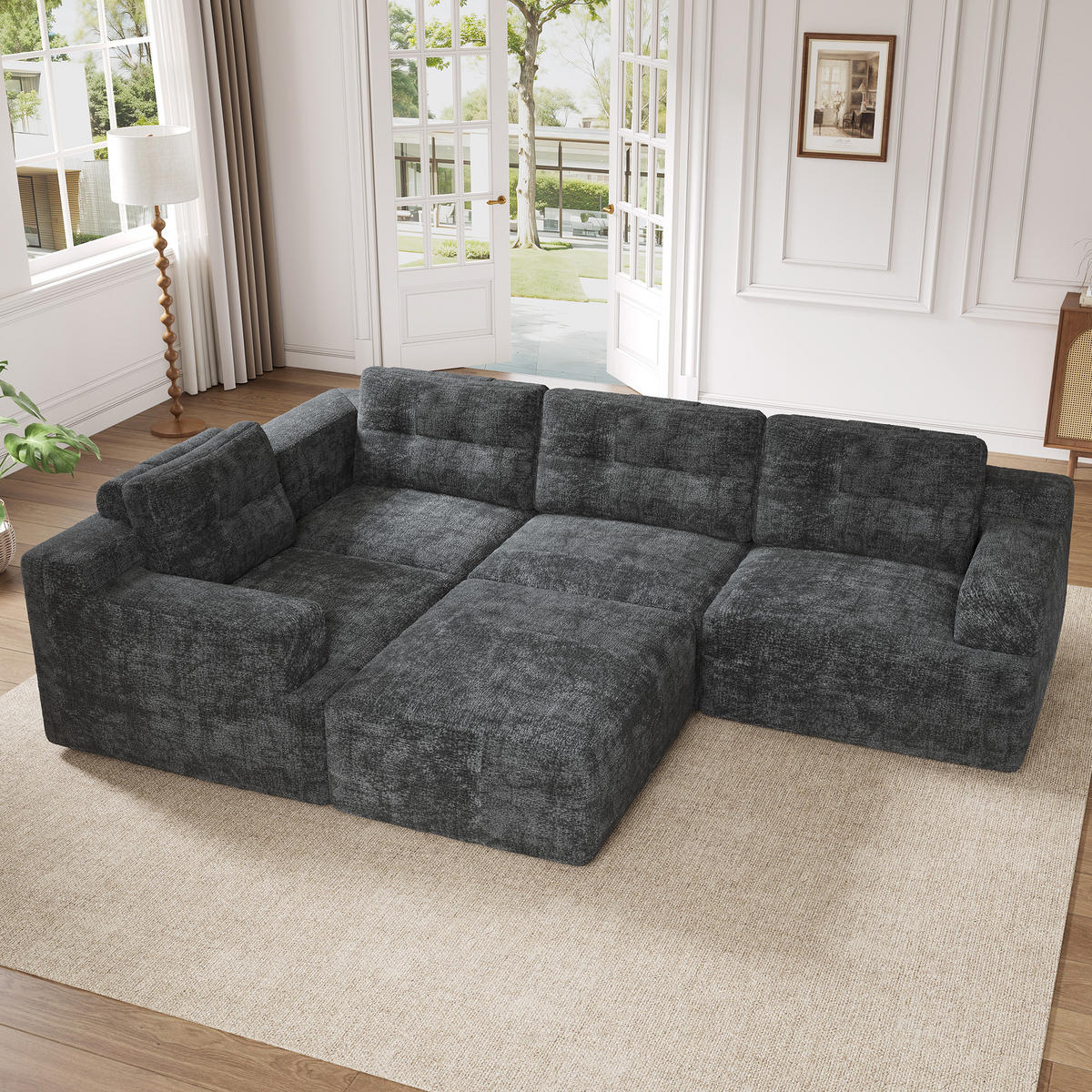 WOHNLANDSCHAFT 252/180/82 cm Grau mit 1 Fußhocker - Grau, Textil (252/82/180cm) - Oxeza