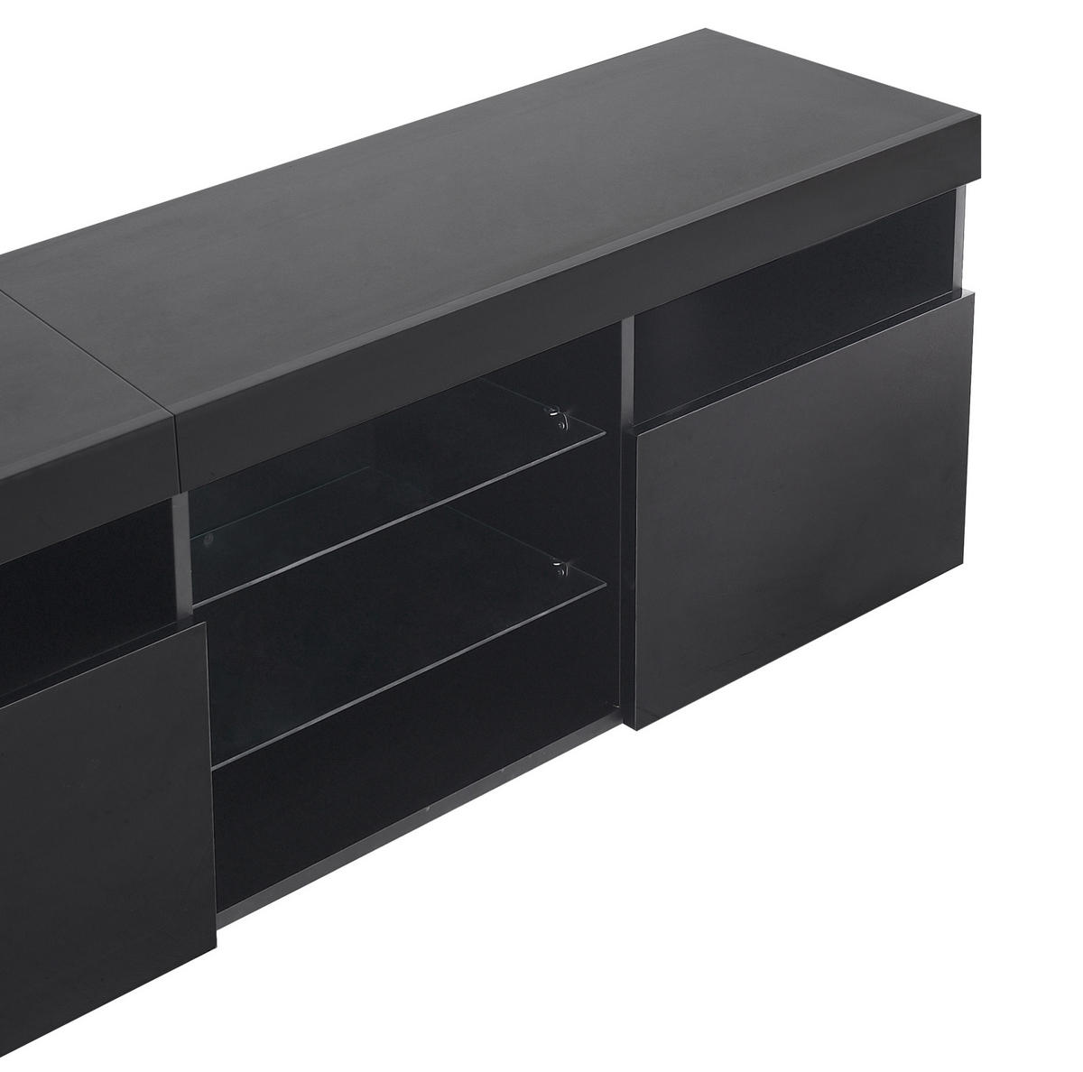 TV-SCHRANK in Schwarz Hochglanz mit LED Beleuchtung und Türen 180/35/48 cm - Schwarz, Holzwerkstoff (180/48/35cm) - Redom