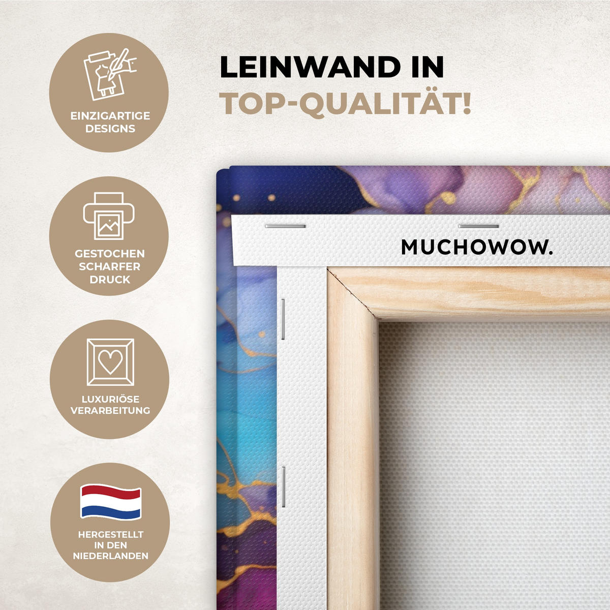 LEINWANDBILD Marmor - Bunt - Abstrakt Wandbild Wohnzimmer 50x50 cm - Multicolor, Textil (50/50cm) - MuchoWow