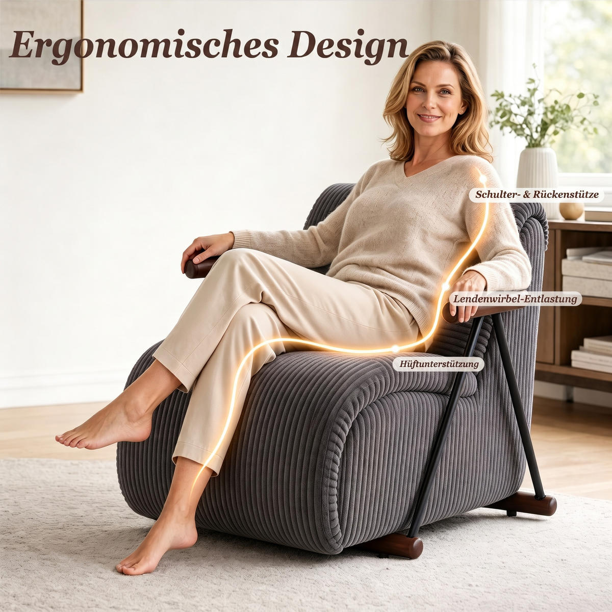 XXL-SESSEL mit Armlehnen, Cord Loungesessel, Ergonomisch, Grau - Grau, Textil/Metall (71/75/100cm) - LVHOM