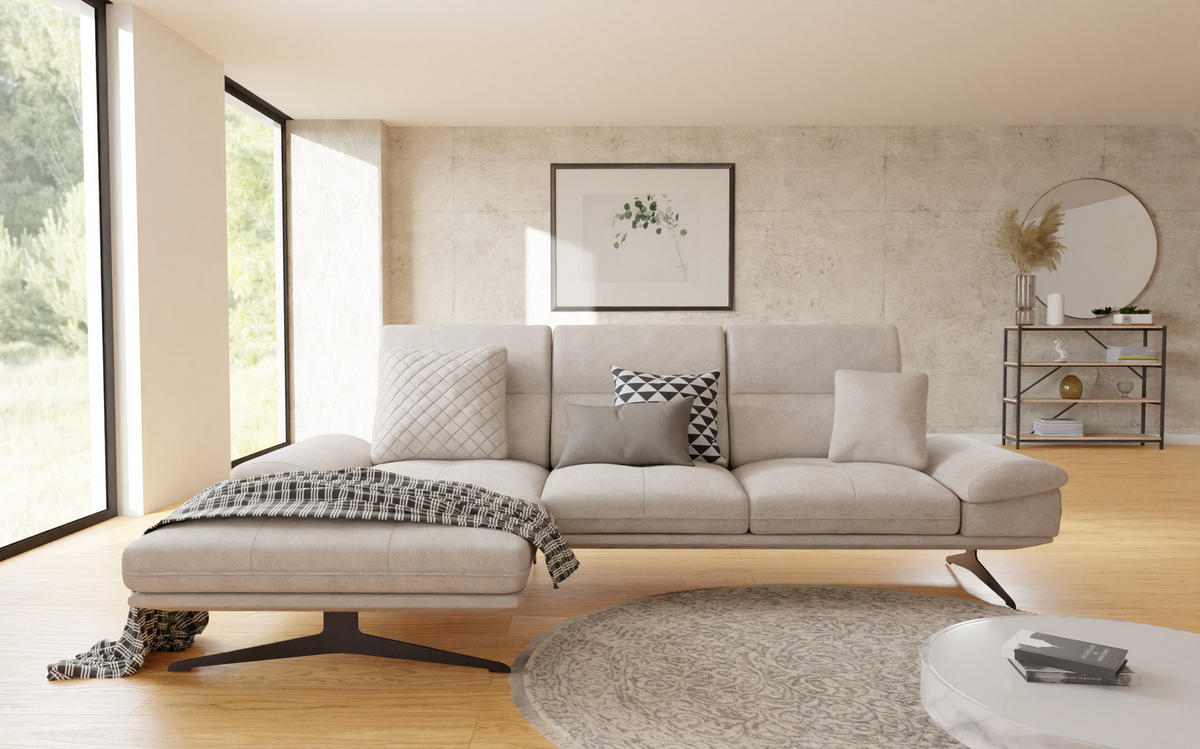 ECKSOFA Loris Beige Samt - Ottomane links - Beige/Schwarz, Holz/Textil (294/175cm) - S-Style Möbel