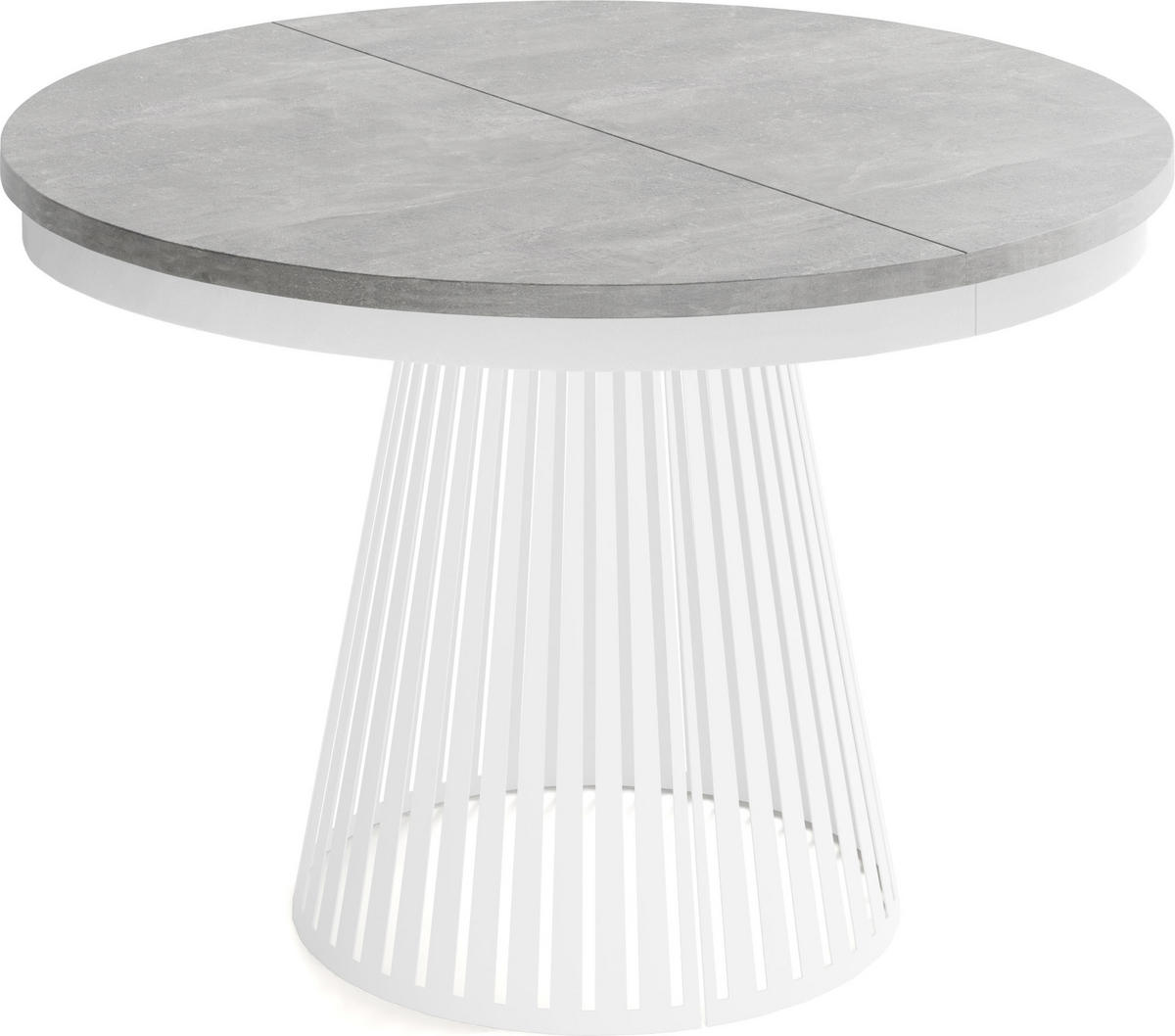 ESSTISCH Naro rund ausziehbar mit Weißem Lamellen-Metallgestell, Grauer Beton 120-200/120/76 cm - Hellgrau/Weiß, Holzwerkstoff/Metall (120/120/76cm) - WFL GROUP