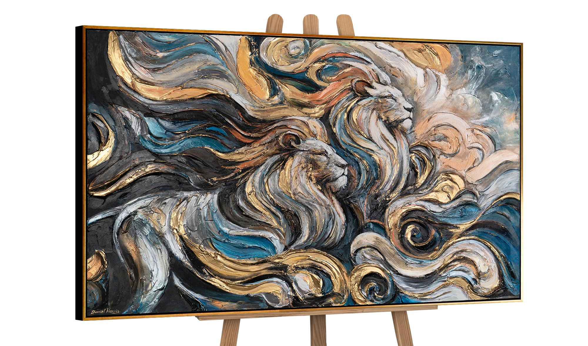 GEMÄLDE Dynastie der Stärke Schattenfugenrahmen Schwarz-Gold 140x100 cm - Schwarz Hochglanz, Holz (140/100cm) - YS-art gallery