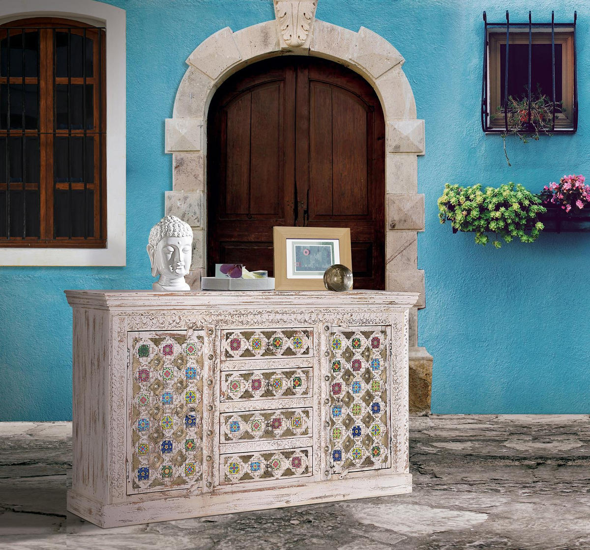 SIDEBOARD aus Mangoholz mit Keramikdetails - Perlmutt, Holz (40/90/150cm) - Giner y Colomer
