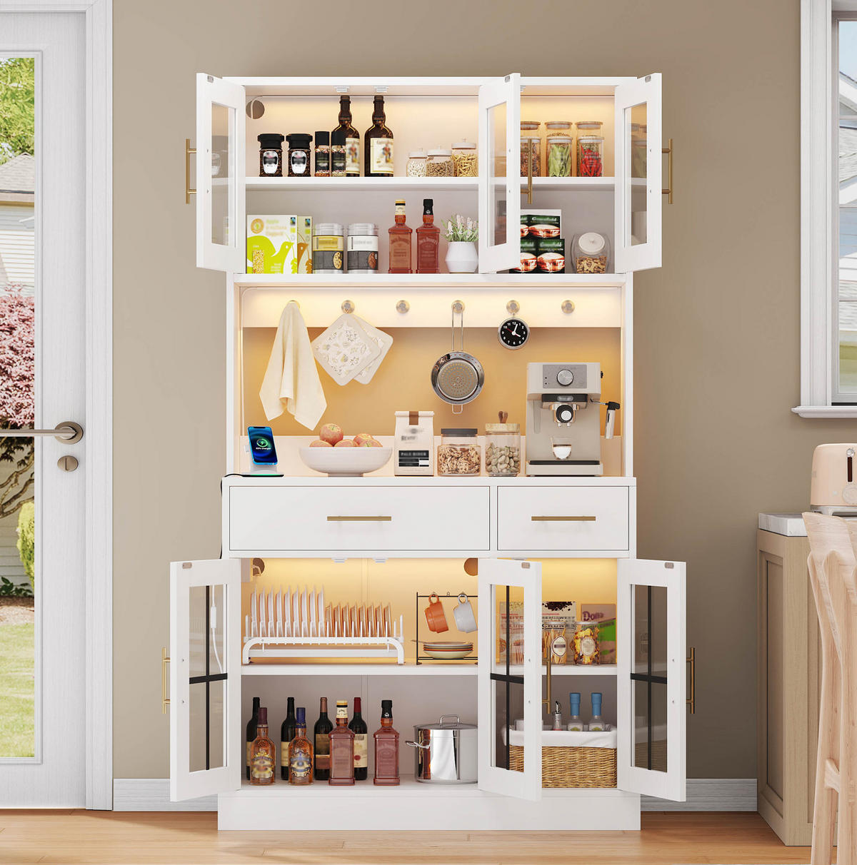 DONJI kuhinjski element od MDF-a, 180/100 cm bijeli, s LED rasvjetom i 6 vrata - bijela, drvni materijal (100/180/40cm) - BEAOK