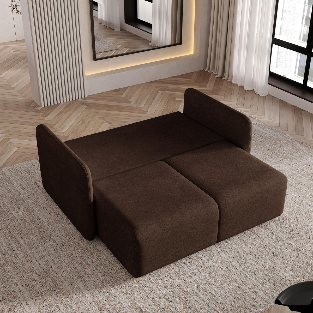 BETTSOFA SUVI II NV Braun Geflochtener Stoff mit Schlaffunktion - Braun, Textil (90/85/153cm) - MASSENO