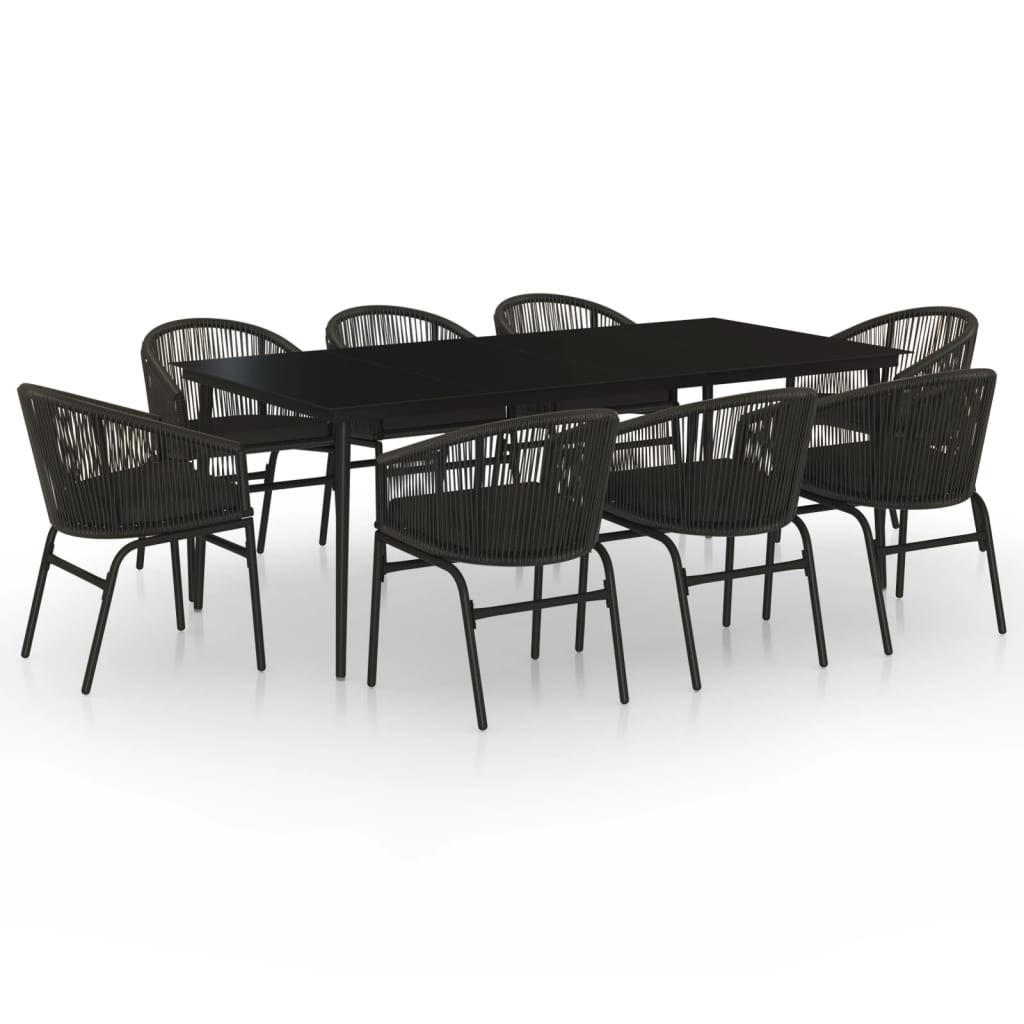 GARTEN-ESSGRUPPE 9-teilig Schwarz - Schwarz, Kunststoff - vidaXL