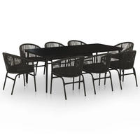 GARTEN-ESSGRUPPE 9-teilig Schwarz - Schwarz, Kunststoff - vidaXL