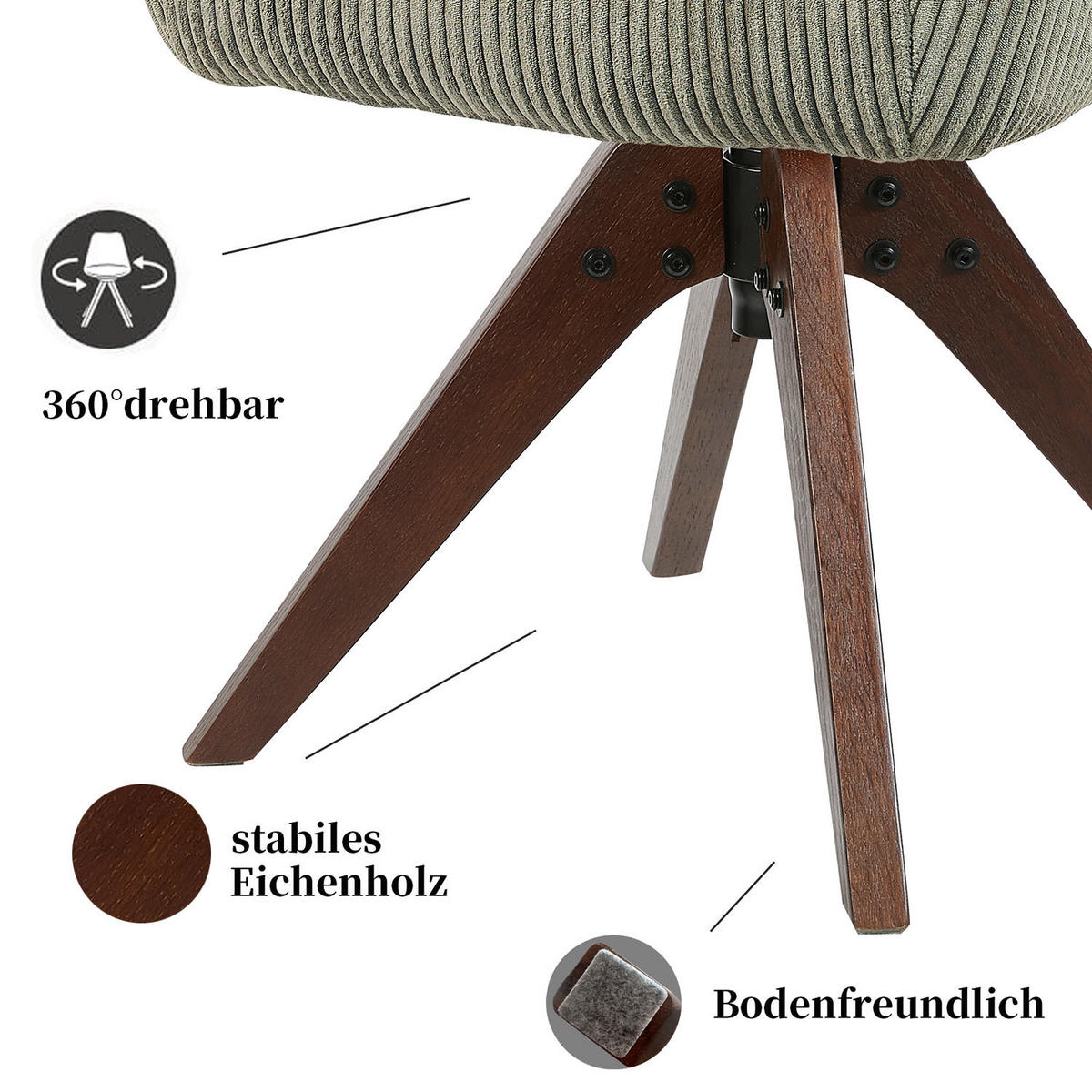 ARMLEHNSTUHL Mika-Finn 2er-Set - Nussbaumfarben/Grün, Eichenholz/Holz (60/82/61cm) - DUBI Möbel