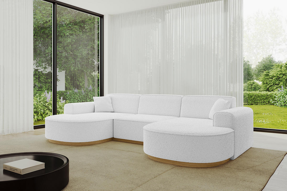 WOHNLANDSCHAFT MARI-U1-v2 - 303x171x83 cm Weiß Bouclé - Weiß, Holzwerkstoff/Textil (303/83/171cm) - ALTDECOR