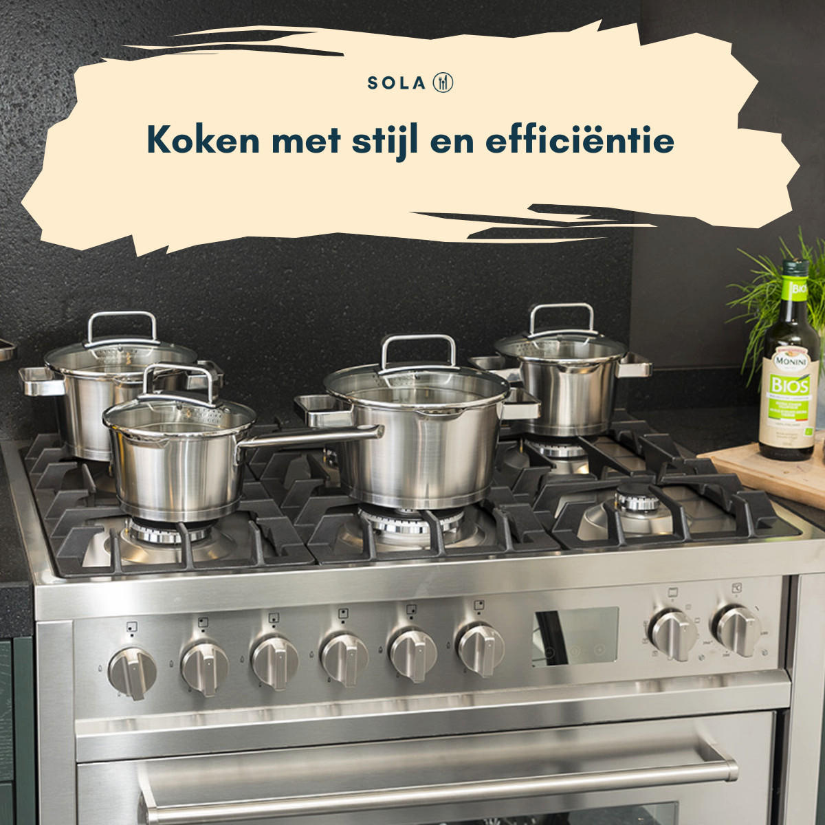 TOPFSET Diamond 4-teilig – Edelstahl – downdraft-geeignet – Kochtöpfe Ø 16, 18, 20 cm & Stieltopf Ø 16 cm – geeignet für alle Herdarten - Silberfarben, Metall - Sola
