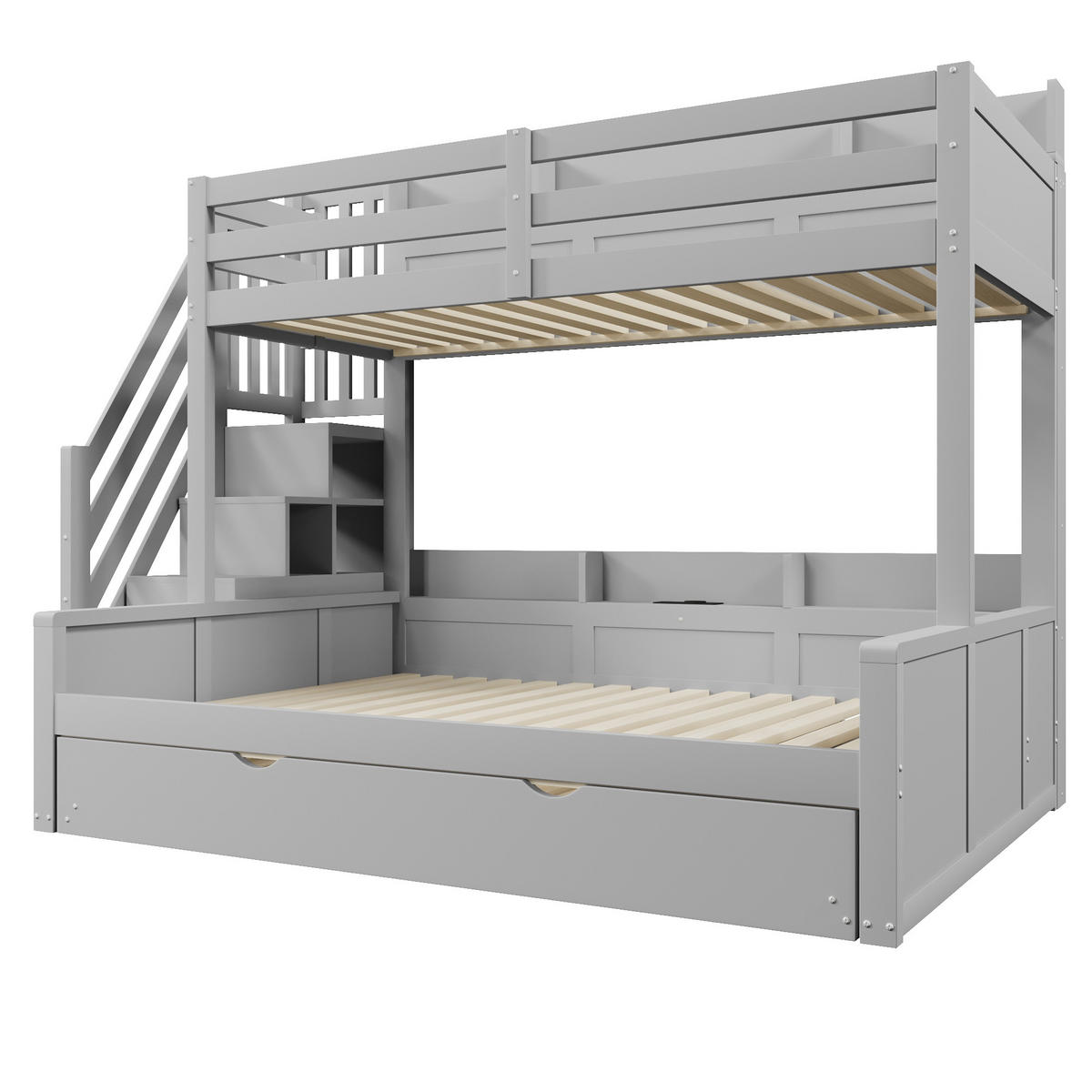 ETAGENBETT 140x200 cm mit Ausziehbett, Grau - Grau, Holz (140/200cm) - KOMHTOM