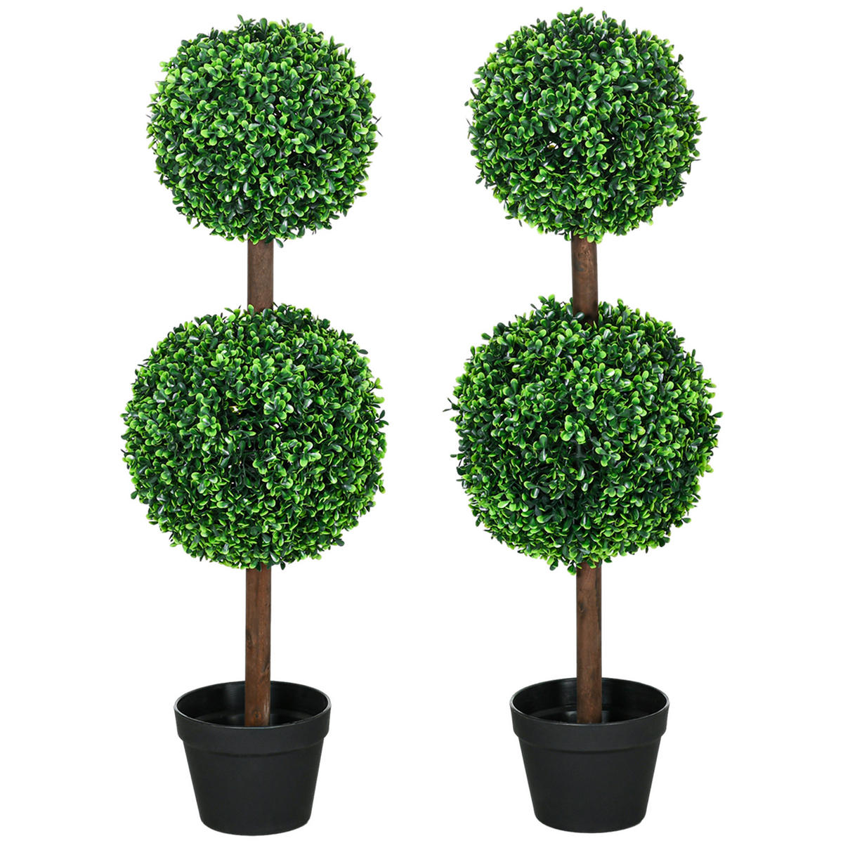 PFLANZENSET Grün Buxus-Doppelkugel realistisch mit Topf 90 cm (2er-Set) - Grün, Kunststoff (90cm) - PANGIVO