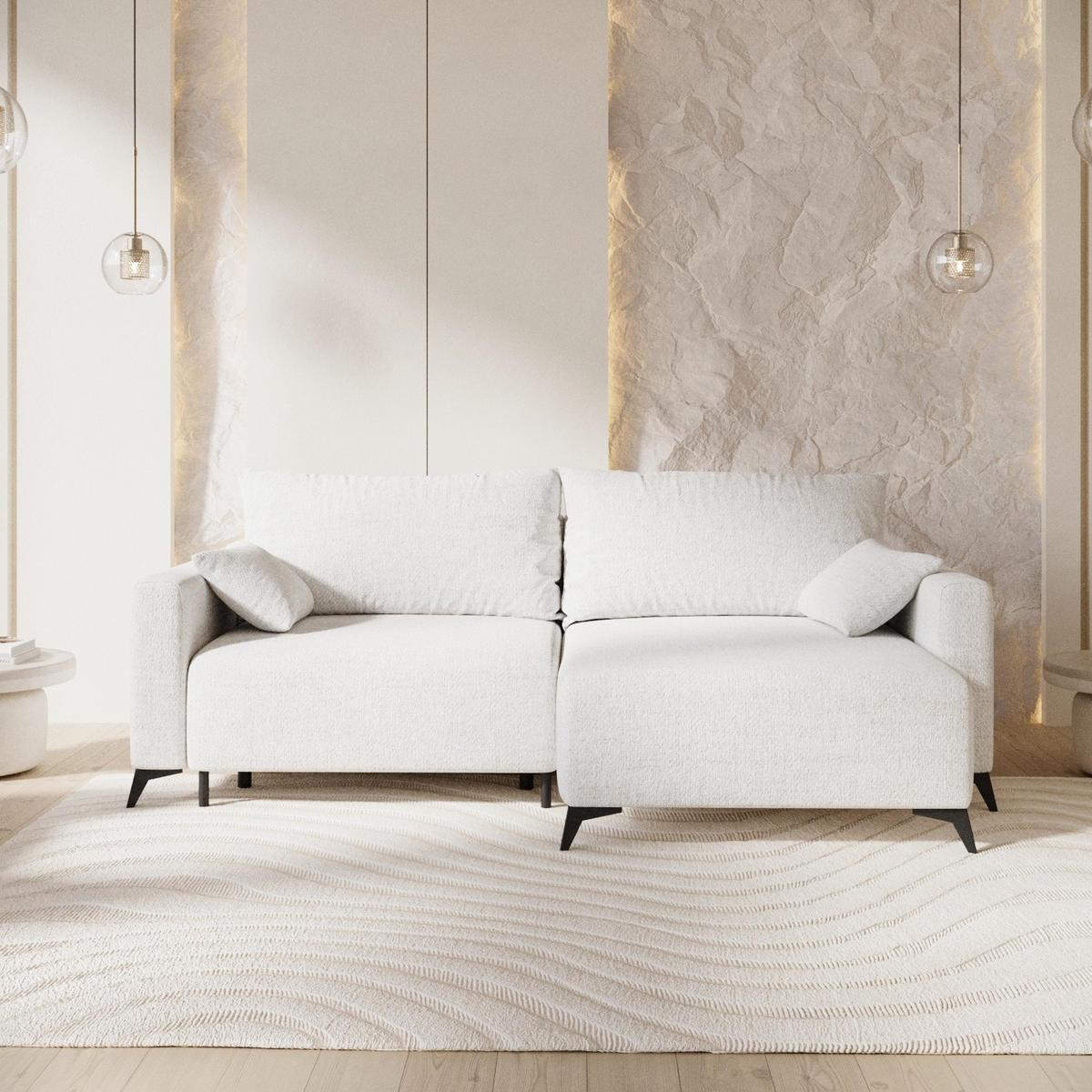 ECKSOFA NUVIO mit Schlaffunktion Creme im Neve Stoff - Creme/Schwarz, Holz/Holzwerkstoff (239/148cm) - AltaBeds