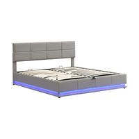 POLSTERBETT 180x200 cm mit Stauraum, LED, Lattenrost, Hellgrau - Grau, Holz (180/200cm)