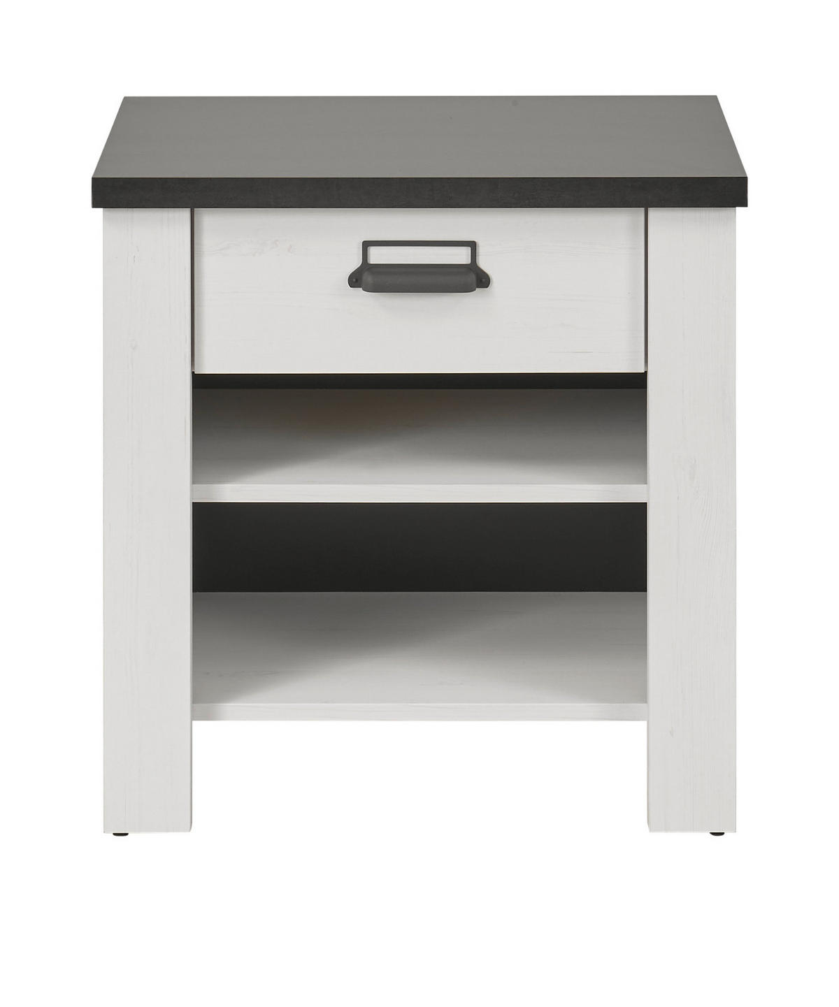 NACHTTISCH weiß Pinie, anthrazit, Landhaus Nachtkommode mit Schubkasten in Komforthöhe - Anthrazit/Weiß, Holzwerkstoff/Metall (60/61/39cm) - Furn.Design