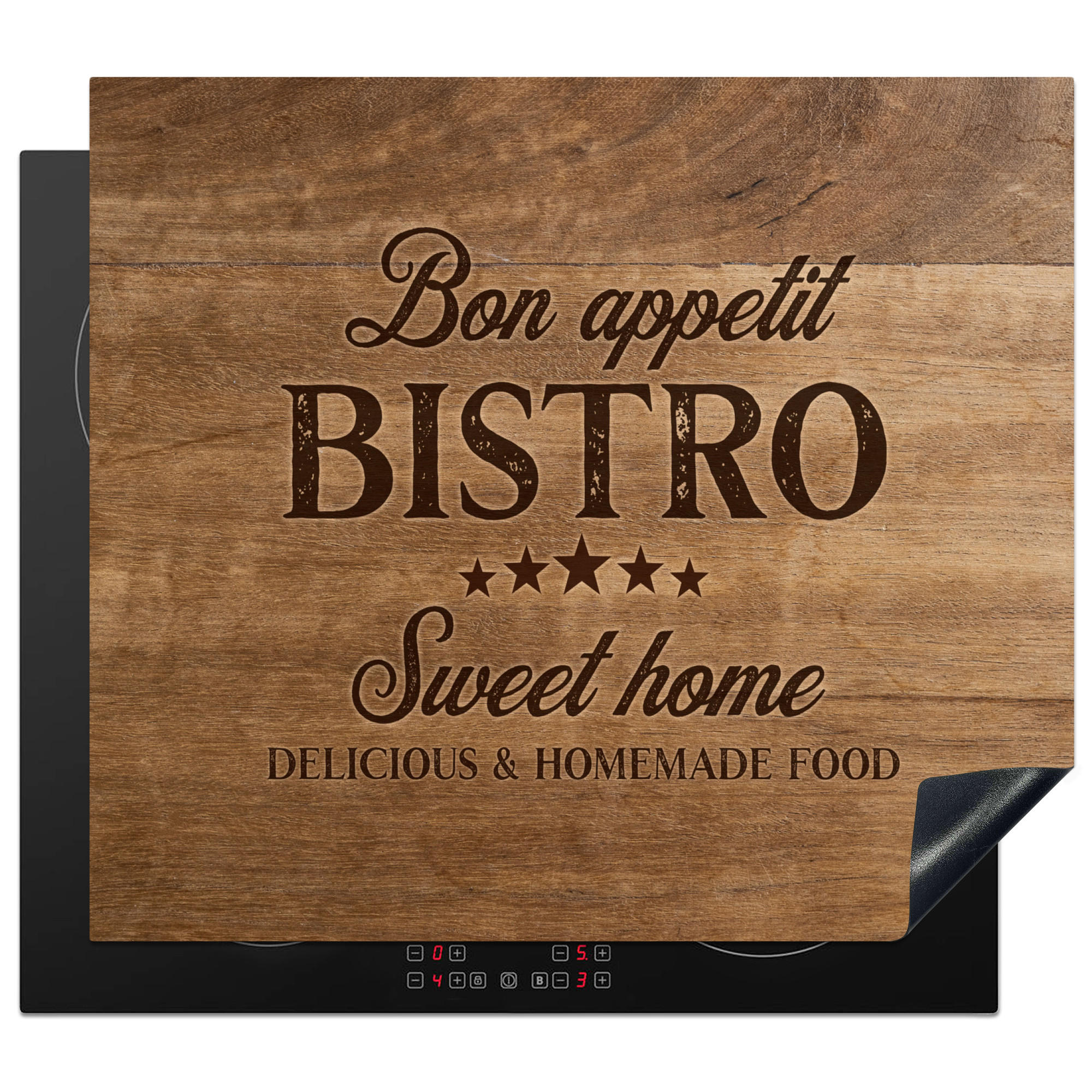 HERDABDECKPLATTE Zitat - Bistro - Guten Appetit - Süßes Zuhause - Holzmaserung 57x51 cm - Braun, Kunststoff (57.6/0.2/51.6cm) - MuchoWow