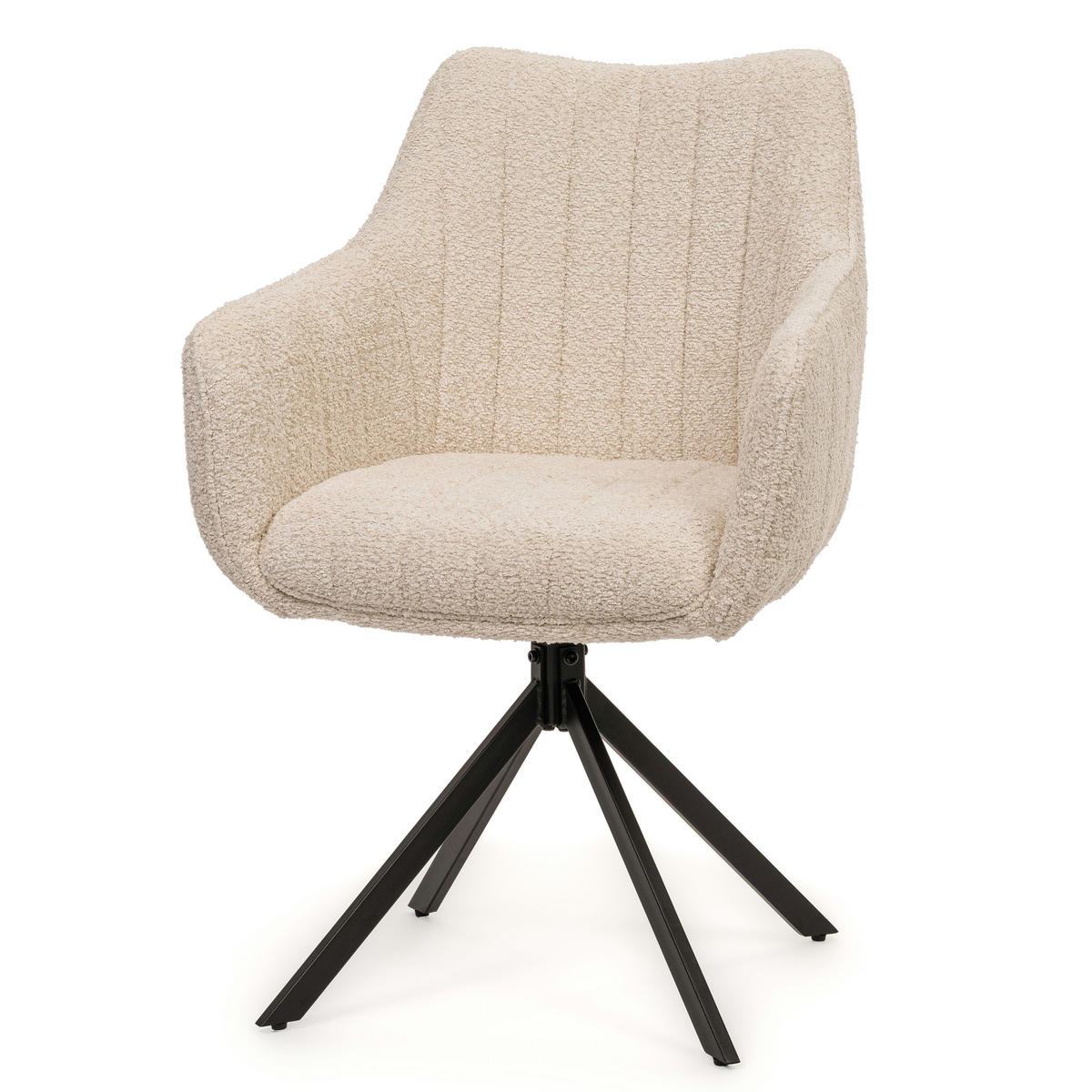 STUHL PIANO drehbar gepolsterter mit Steppung - cream - Boucle - Creme/Schwarz, Textil/Metall (59/88/61cm) - NEW HOME