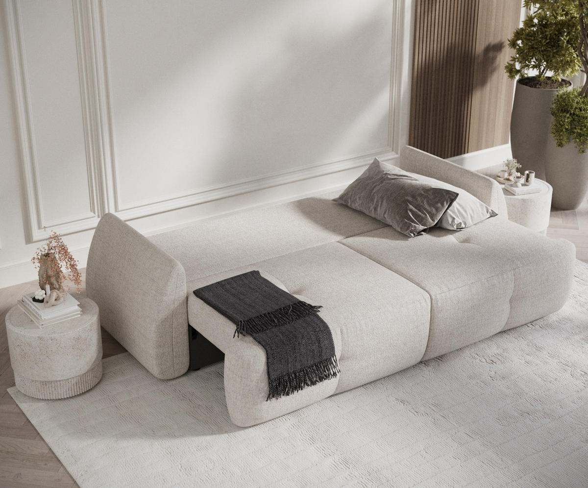 SCHLAFSOFA Loca Beige Webstoff - Beige/Schwarz, Holz/Holzwerkstoff (248/92/103cm) - Maison de Reve