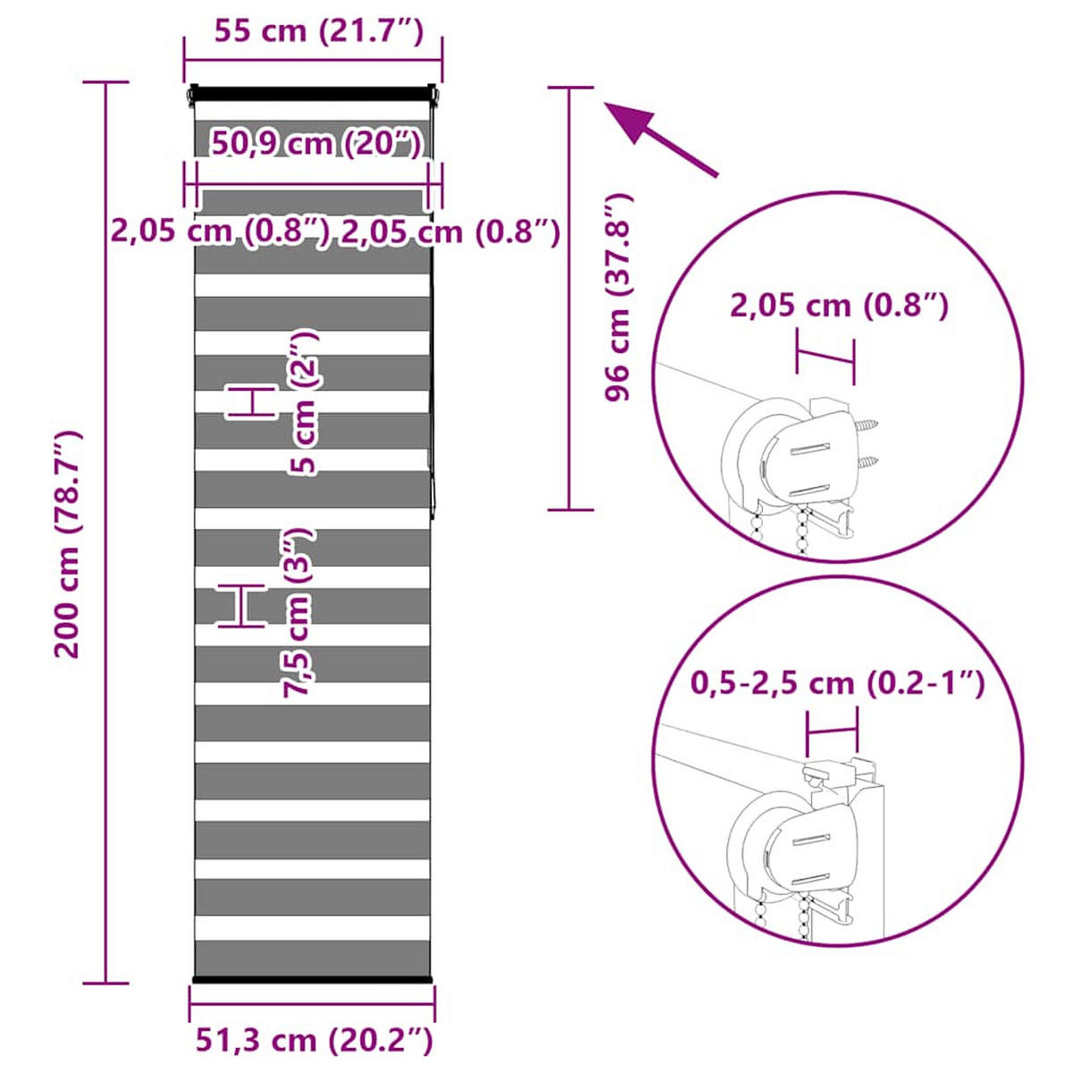 DOPPELROLLO 55/200 cm Stoffbreite 50,9 cm aus Polyester Weiß - Weiß, Textil (55/200cm) - vidaXL