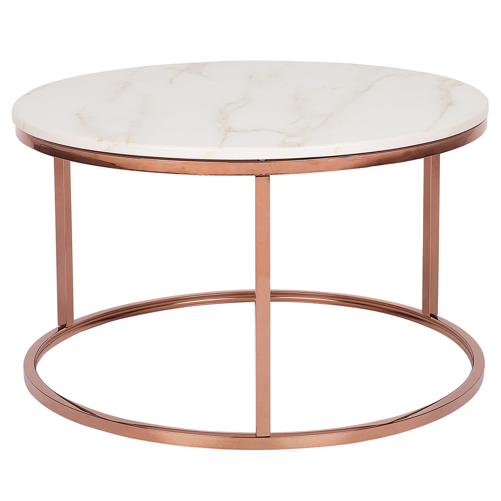 COUCHTISCH Marmor Optik beige/kupfer 70 cm Coral - Beige/Roségold, Metall (70/70/43cm) - Beliani