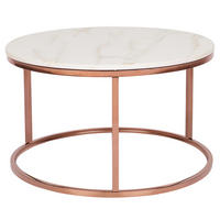 COUCHTISCH Marmor Optik beige/kupfer 70 cm Coral - Beige/Roségold, Metall (70/70/43cm) - Beliani