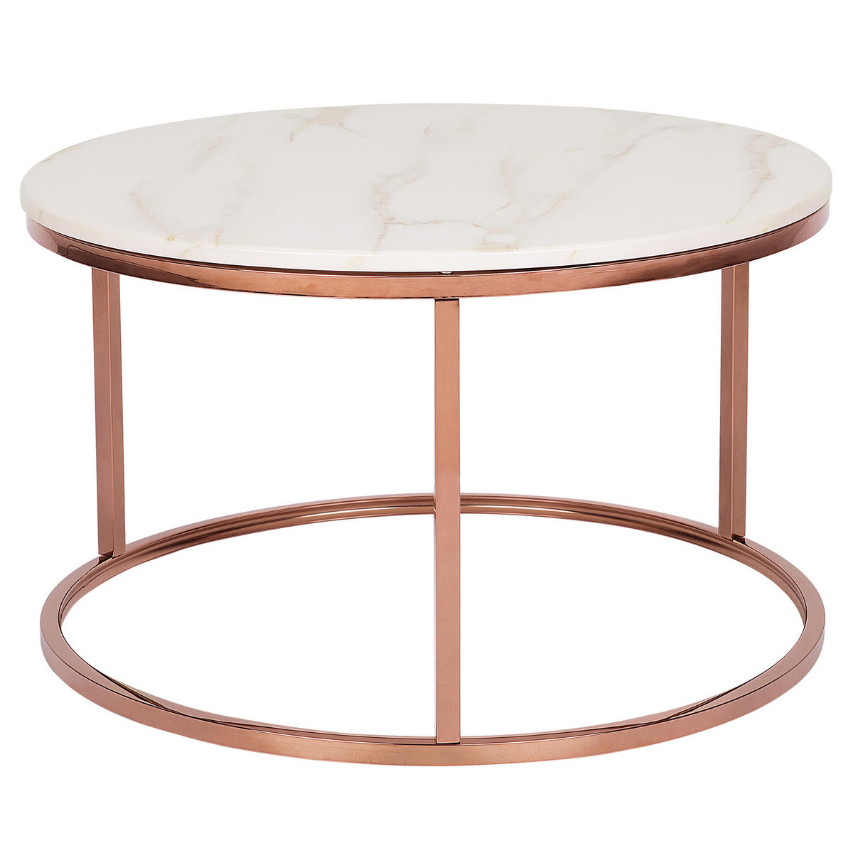 COUCHTISCH Marmor Optik beige/kupfer 70 cm Coral - Beige/Roségold, Metall (70/70/43cm) - Beliani