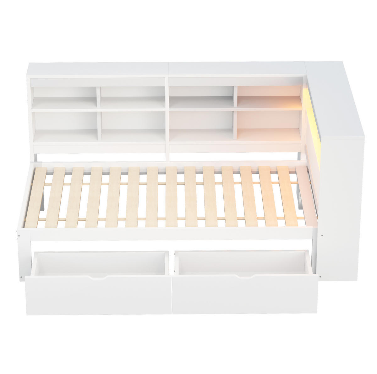 BETT Massivholzsofa 90/200 cm Weiß mit USB- und Steckdose und LED-Beleuchtung - Weiß, Holzwerkstoff (90/200cm) - OKWISH