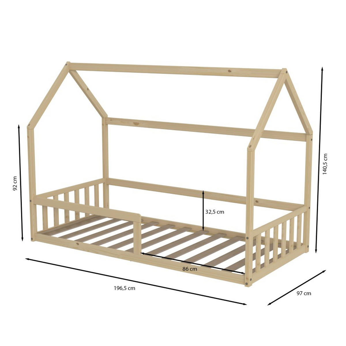 HAUSBETT NEMO mit Lattenrost / Kinderbett 90x190 - Naturholz - Kieferfarben, Holz (90/190cm) - Weber Industries