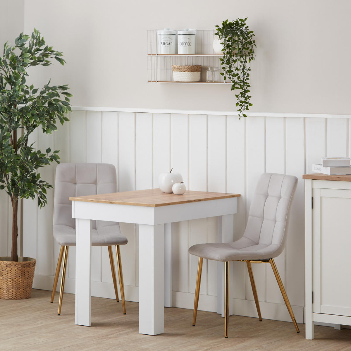 TISCHGRUPPE 90/60 cm mit 2 Stühlen Gold - Beige/Goldfarben, Holz/Textil (60/88/90cm) - Homestyle4u